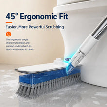 Cargar imagen en el visor de la galería, 4-In-1 Liquid Dispensing Floor Scrub Brush with Long Plastic+Steel Handle, 25Cm Heavy-Duty Stiff Bristle Broom with Squeegee & Tweezer for Floors/Tiles Deep Cleaning House Supplies, Wet Dry Fur Remover Grey Home Care Tool Hard Kitchen Scraper Brooms Push