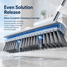 Cargar imagen en el visor de la galería, 4-In-1 Liquid Dispensing Floor Scrub Brush with Long Plastic+Steel Handle, 25Cm Heavy-Duty Stiff Bristle Broom with Squeegee &amp; Tweezer for Floors/Tiles Deep Cleaning House Supplies, Wet Dry Fur Remover Grey Home Care Tool Hard Kitchen Scraper Brooms Push
