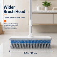 Cargar imagen en el visor de la galería, 4-In-1 Liquid Dispensing Floor Scrub Brush with Long Plastic+Steel Handle, 25Cm Heavy-Duty Stiff Bristle Broom with Squeegee &amp; Tweezer for Floors/Tiles Deep Cleaning House Supplies, Wet Dry Fur Remover Grey Home Care Tool Hard Kitchen Scraper Brooms Push
