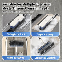 Cargar imagen en el visor de la galería, 4-In-1 Liquid Dispensing Floor Scrub Brush with Long Plastic+Steel Handle, 25Cm Heavy-Duty Stiff Bristle Broom with Squeegee &amp; Tweezer for Floors/Tiles Deep Cleaning House Supplies, Wet Dry Fur Remover Grey Home Care Tool Hard Kitchen Scraper Brooms Push

